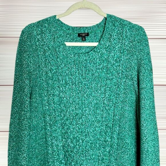 TALBOTS Wool Blend Turquoise Green Sweater Cable Knit Zippered Side Slits 2X - Picture 2 of 9